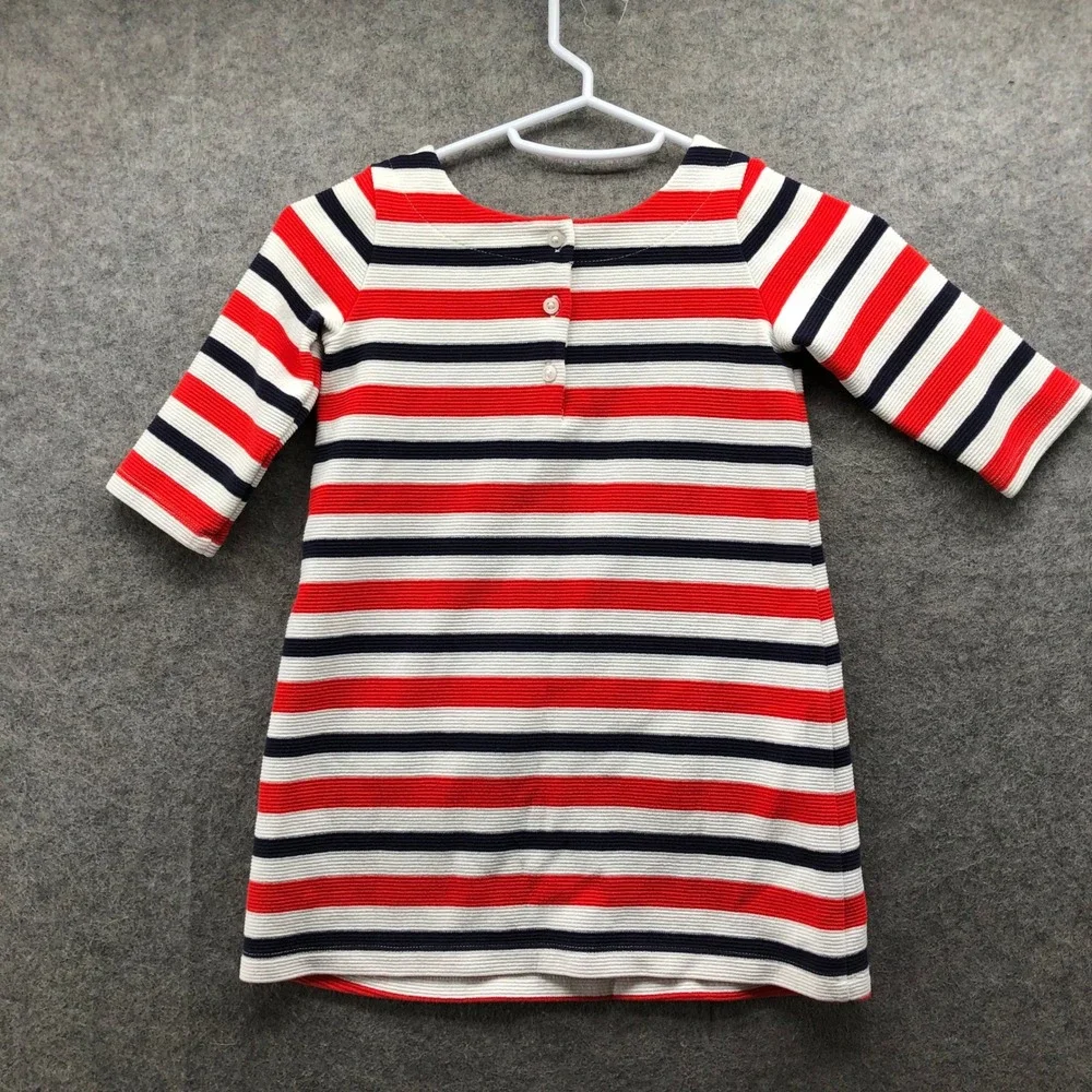 Janie and Jack Striped Knit Dress Girls 4T Red Navy White Nautical Ruffle Casual